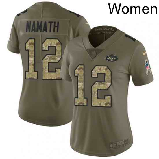Womens Nike New York Jets 12 Joe Namath Limited OliveCamo 2017 Salute to Service NFL Jersey